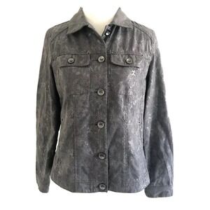 Chicos | Womens Size 0 Gray Moto Jacket Metallic Button Front Fitted Long Sleeve